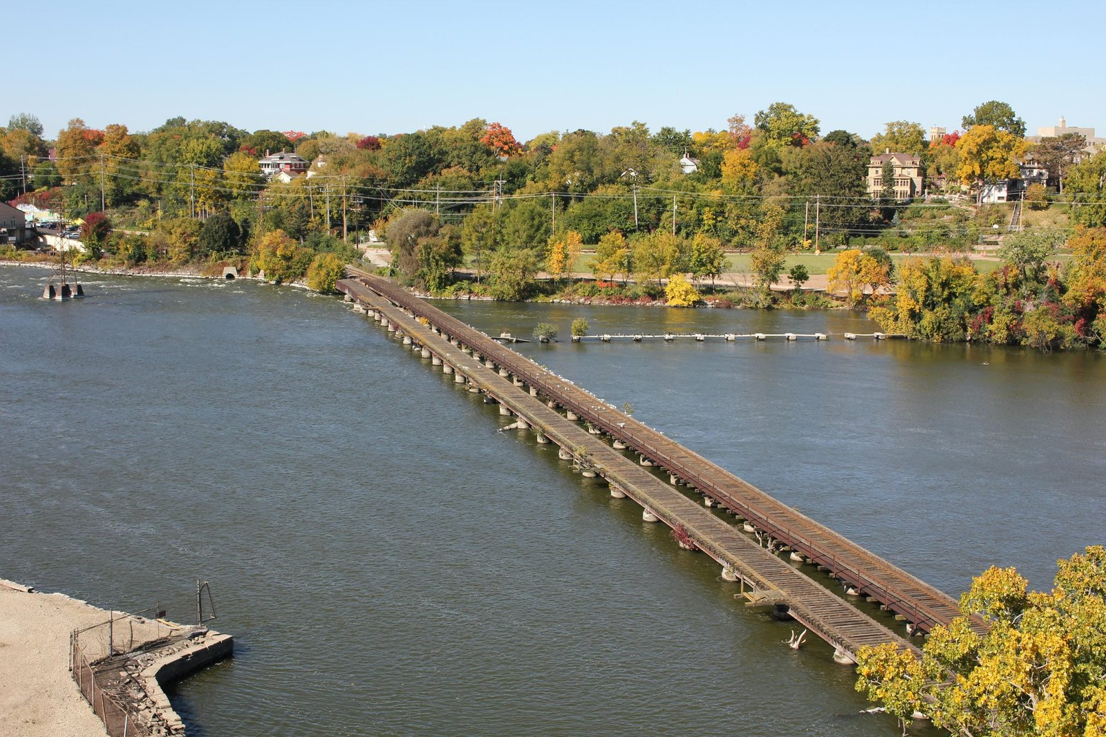 Looking west from Oneida Street Bridge.  Milwaukee Road bridge in front, C&NW bridge in back